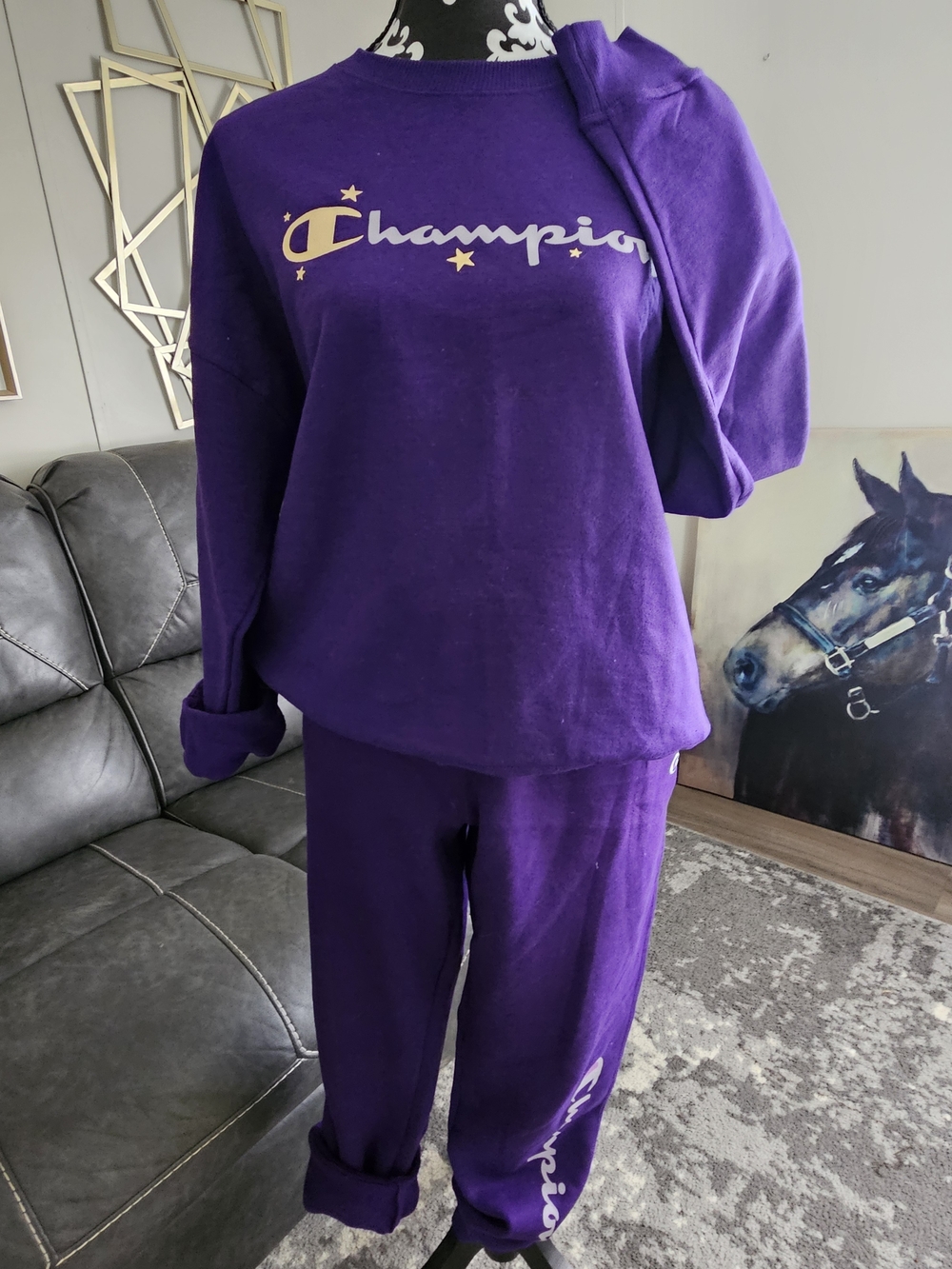 Champion Purple Logo Crewneck and Joggers Set